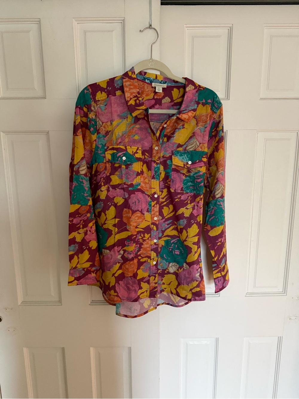 Sundance Floral Button-Down Shirt in Magenta, Teal, Yellow